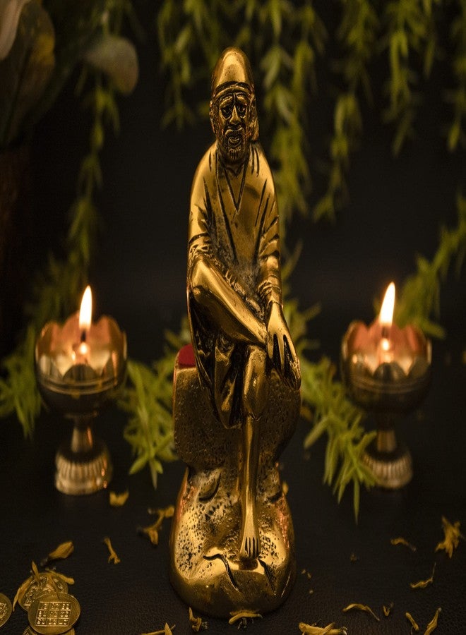 Spillbox تمثال ساي بابا من النحاس الأصفر، مطلي بالذهب المؤكسد، قطعة فنية رائعة للمنزل والمكتب، هدية دينية للعبادة، ديكور غرفة المعيشة، ديكور منزلي - Image 3